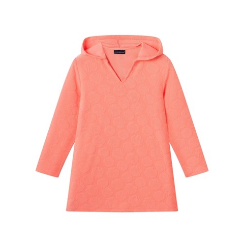 Andy & Evan Kids Coral Terry Towel Hooded Coverup Orange, Size 7-8.