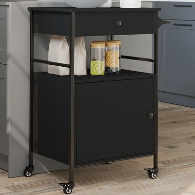 vidaXL Kitchen Trolley Black 22 in.x16.9 in.x35.2 in. Engineered Wood