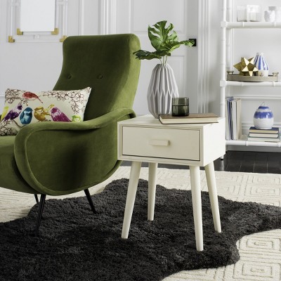 Lyle Transitional Rectangular Pine Wood Side Table with Storage - Distressed White