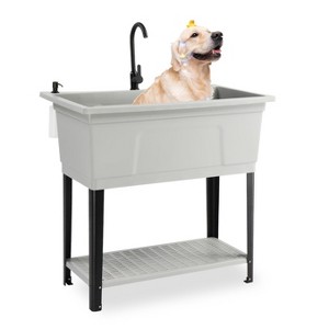 ROVSUN 37-Gallon Freestanding Utility Sink with Faucet, 36" Heightened Basin for Laundry, Garage, Outdoor, Pet Wash, 40"L×24"W×36"H - 1 of 4