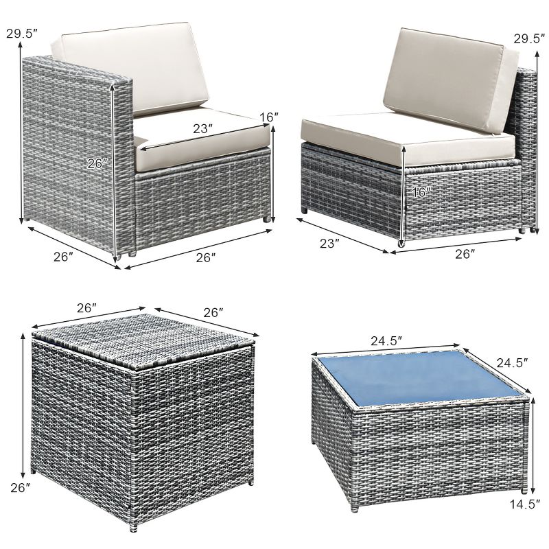Tangkula 8-Piece Outdoor Wicker Rattan Conversation Sofa Set w/ Storage Table White/Black/Turquoise, 2 of 7