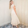Anna-Kaci Women's Cream Short Sleeve Maxi Dress with Lace Sleeve Detail Textured Dot Fabric and Crocheted Hem Accent - 3 of 4