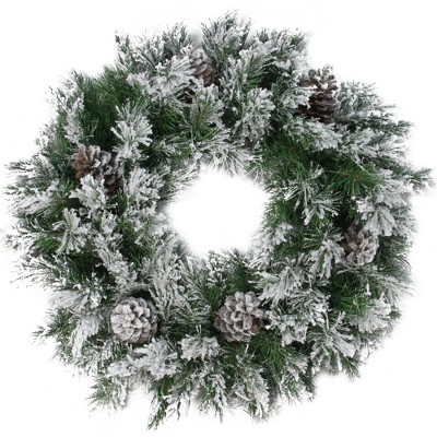 Northlight 24" Unlit Flocked Angel Pine with Pine Cones Artificial Christmas Wreath