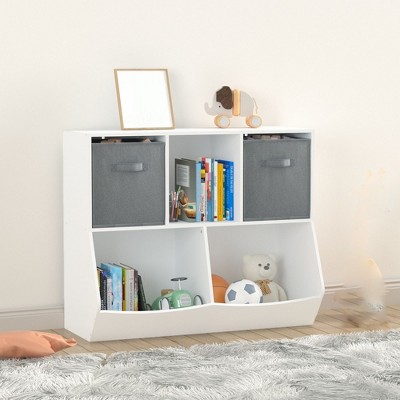Image of Small Kids Bookshelf,Playroom Furniture Book Case,Nursery Bookshelf with Toy Storage Organizer for Toddler Children, Gray