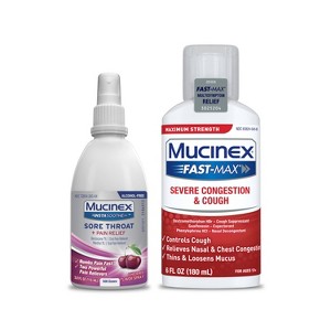 Mucinex 3.8 fl oz Instasoothe Sore Throat Spray + 6 fl oz Max Strength Severe Congestion & Cough Medicine - 1 of 4
