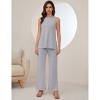Lounge Sets for Women Ribbed Kint Side Slit Tank Tops with Pant Spring Outfits for Women Sleeveless Lounge Sets Crew Neck Pajama Sets - 2 of 4