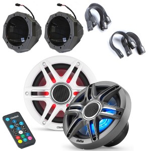 Clarion Premium RGB LED UTV 6.5" Marine Speaker Bundle including White & Gunmetal speaker grills, SSV Works 6.5" speaker pods and 1.5" cage mounts - 1 of 4