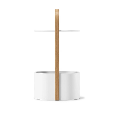 Bellwood Modern Round Wood & Metal End Table with Cable Management
