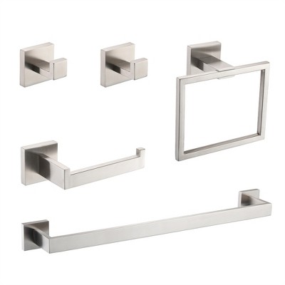 OUTSUPPLY 5-Piece Stainless Steel Bathroom Set, Modern Towel Bar + Ring + Hooks + Toilet Paper Holder