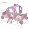 Angel Sar Twin Size Princess Carriage Bed with Crown, Wood Platform Car Bed with Stairs, Pink Purple - 3 of 4