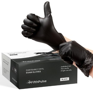 FifthPulse Disposable Vinyl Exam Gloves, Black, Box of 50 - Powder-Free, Latex-Free, 3-Mil Thickness - 1 of 4
