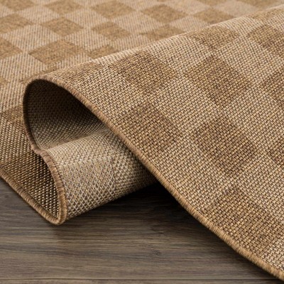 Kuval Camel Checkered Polypropylene Runner Rug 2'7" x 7'3"