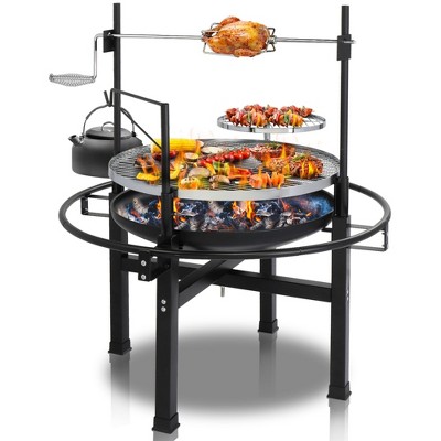 FURNIinspire Outdoor Grills, Griddles and Smokers Professional Round Charcoal Grill, Outdoor BBQ System for Patio, Black, 26.78"*24.6"*11.42"