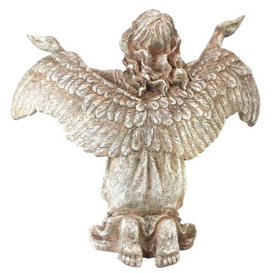 Off-White Resin Angel Statue with Feathered Wings