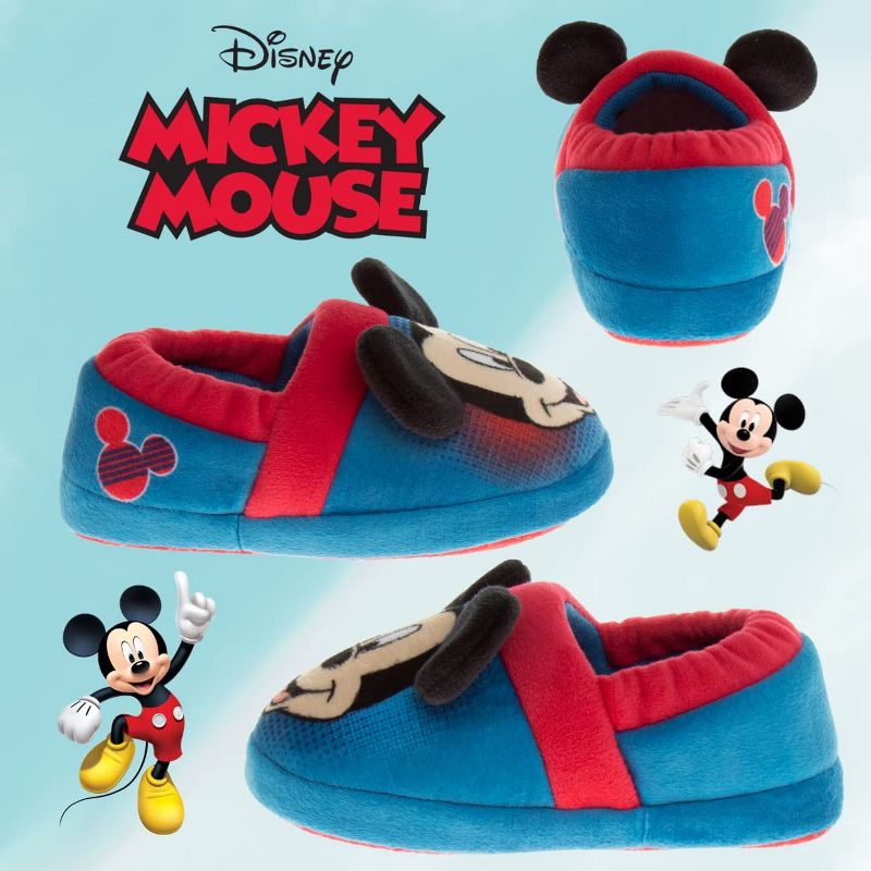 Disney Mickey Mouse Slippers - Kids Cozy Plush Fuzzy Lightweight Warm Comfort Soft House Shoes - Navy Blue Red (size 5-12 Toddler - Little Kid), 5 of 8