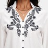 Knit & Lounge Women’s Embroidered Blouse Puff Long Sleeves Smocked Cuffs Button Front Lightweight Top - 2 of 4