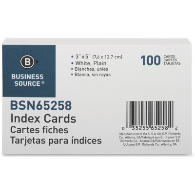 Business Source Index Cards Plain 90lb. 3"x5" 100/PK White 65258