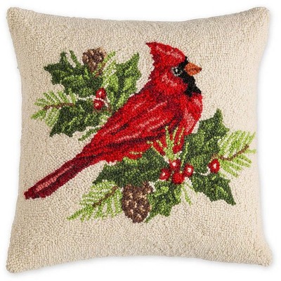 Plow & Hearth - Cardinal with Holly Holiday Throw Pillow