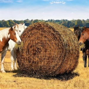 Large Round Bale Hay Net for Horses, Heavy Gauge Knotless Slow Feed Hay Net with 2'' Holes, Perfect for Livestocks - 1 of 4