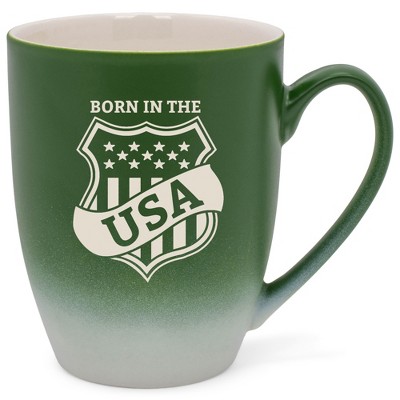 100 North United States of America 10 Ounce Green and White Two Toned Ombre, Comfortably Fits Your Hands, Ceramic Tea Coffee Cup Mug, Born In The USA