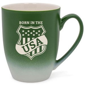 100 North United States of America 10 Ounce Green and White Two Toned Ombre, Comfortably Fits Your Hands, Ceramic Tea Coffee Cup Mug, Born In The USA - 1 of 1