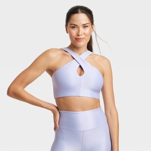 Women's Light Support Shine Ribbed Halter Longline Sports Bra - All In Motion™ - 1 of 4