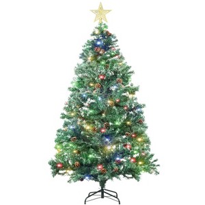 6.5ft Snow Flocked Pre-Lit Christmas Tree with 350 Lights, 8 Lighting Modes, Pine Cones and Metal Stand - 1 of 4