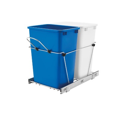 Rev-A-Shelf RV-18KD-18C S Double 35 Quart Sliding Pull Out Waste Containers Garbage Trash Recycling Bins for Kitchen Cabinets, Blue and White