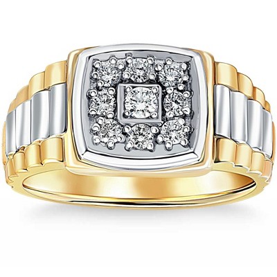 Pompeii3 3/8ct Diamond Mens Ring 14k White & Yellow Gold Two Tone