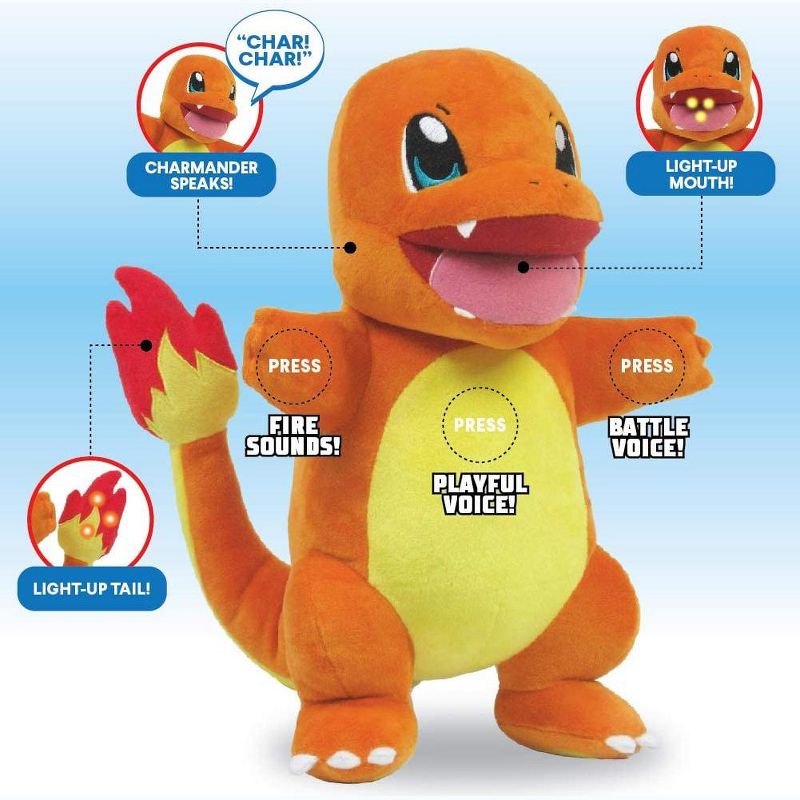 Pokemon Flame Action Charmander 10 Inch Interactive Plush with Lights & Sounds - Light Up Tail & Mouth with Multiple Sound Effects, 3 of 8