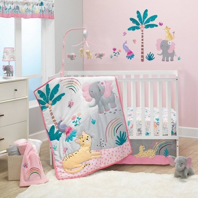 Bedtime Originals Rainbow Jungle Crib Bedding Set - Pink/Gray - 3pc