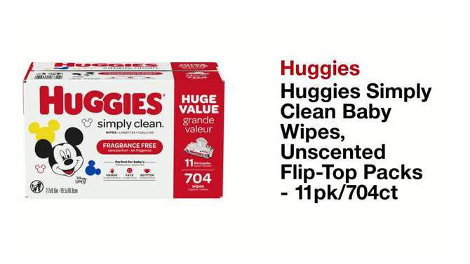 Huggies Simply Clean Unscented Baby Wipes 11 Flip-Top Packs (704ct), 2 of 12, play video