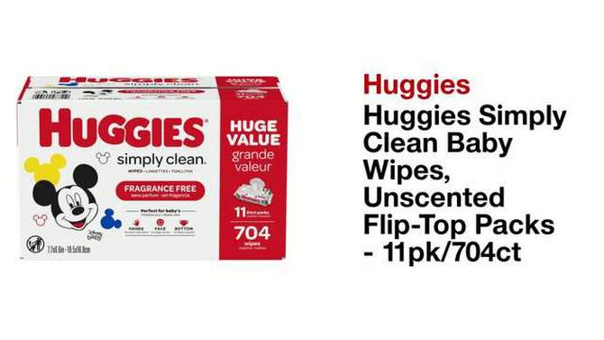 Huggies Simply Clean Unscented Baby Wipes 11 Flip-Top Packs (704ct), 2 of 12, play video