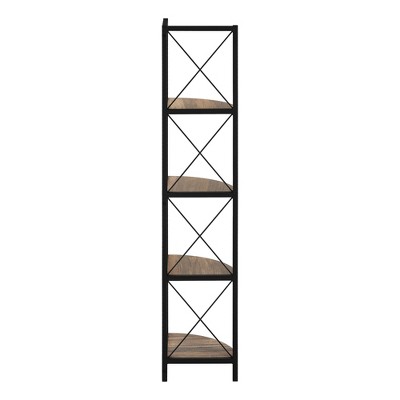 Black Metal and Brown Laminate Corner 4-Tier Bookshelf