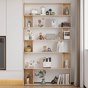 FUFU&GAGA Bright Wood Grain 7-Shelves Accent Bookcase Corner Bookshelf - 1 of 4