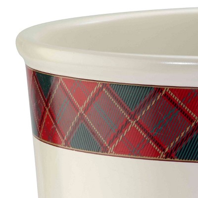 Ivory and Red Christmas Tree Tartan Wastebasket