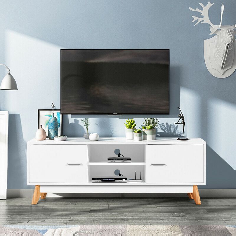 Costway TV Stand Entertainment Center Console Cabinet Stand 2 Doors Shelves White, 3 of 11