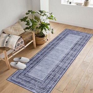 Washable Runner Rugs - Non-Slip Low Pile, Modern Bordered for Hallway, Entryway, Bathroom & Kitchen - Stain Resistant Carpet Mat - 1 of 4