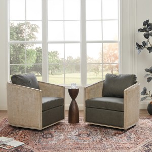 KINWELL 100% Top Grain Genuine Leather Swivel Armchair, Set of 2 - 1 of 4