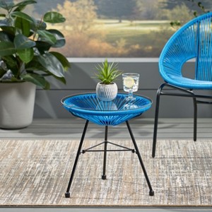 Modern Outdoor Rattan Side Table, Handcrafted Design with Tempered Glass Top - 1 of 4