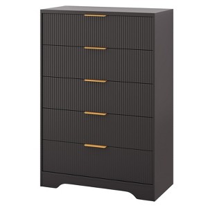 Tall Drawers Dresser for Bedroom, Modern Chest of Drawers with Waveform Fluted Panel, Easy to Assemble - 1 of 4