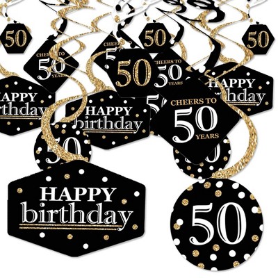 Big Dot of Happiness Adult 50th Birthday - Gold - Birthday Party Hanging Decor - Party Decoration Swirls - Set of 40