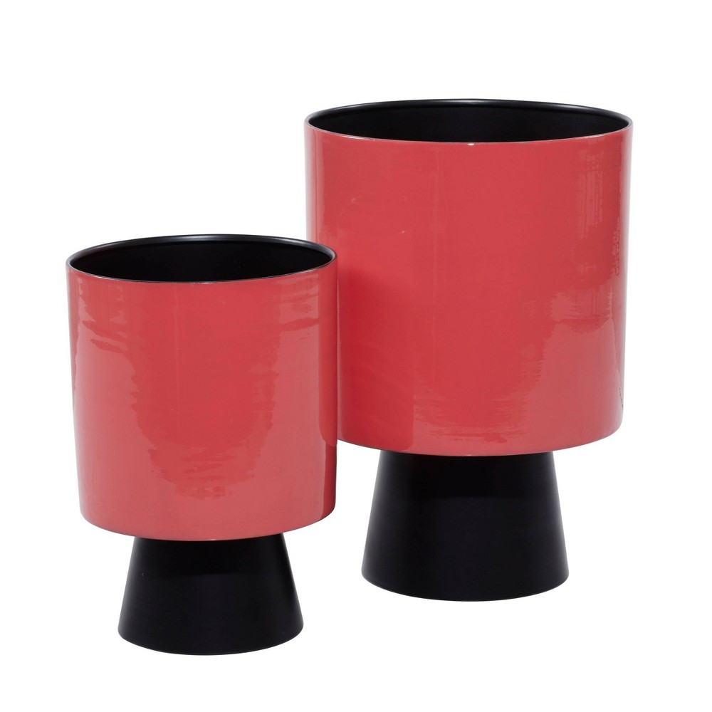 Photos - Flower Pot Olivia & May 2pc Metal Planter Pot Red: Iron Construction, Indoor/Outdoor,