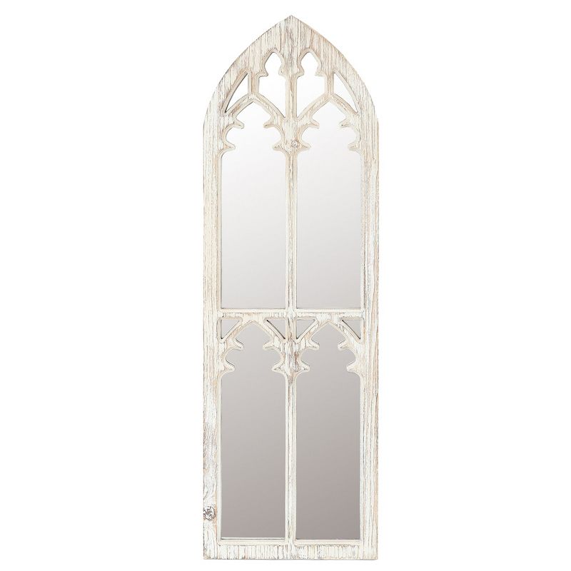 LuxenHome Distressed White Wood Cathedral Framed Wall Mirror, 1 of 9