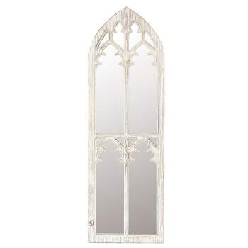 LuxenHome Distressed White Wood Cathedral Framed Wall Mirror