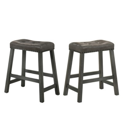 Rustic Wood Bar Stools with Upholstered Seats, Set of 2 - 26" Bar Stools