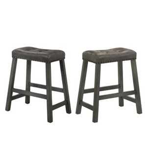 Rustic Wood Bar Stools with Upholstered Seats, Set of 2 - 26" Bar Stools - 1 of 4