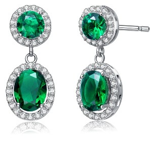 Guili Sterling Silver Drop Earrings with Green, Red, or Blue Cubic Zirconia Stones – A Bold, Elegant, and Timeless Jewelry Statement Piece - 1 of 3