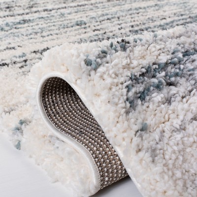 Ivory and Teal Round Hand-knotted Shag Area Rug, 3'x3'