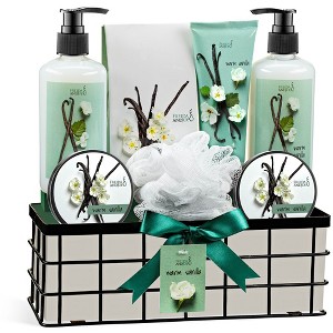 Warm Vanilla Bath and Body Gift Basket for Women & Men 8-Piece Spa Luxurious Bath Set - 1 of 4